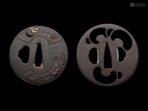 Two Iron Tsuba Length of larger 2 13/16 in., 7.14 cm.