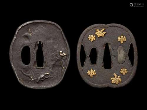 Two Metal Inlaid Iron Tsuba Length of larger 2 13/16 in., 7....