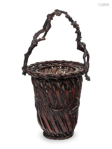 A Large Japanese Ikebana Bamboo Flower Arranging Basket Heig...