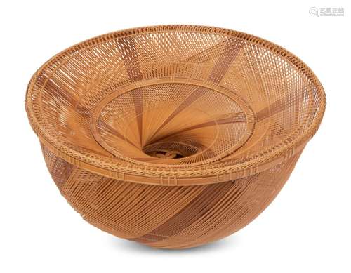 A Large Japanese Ikebana Bamboo Flower Arranging Basket Heig...