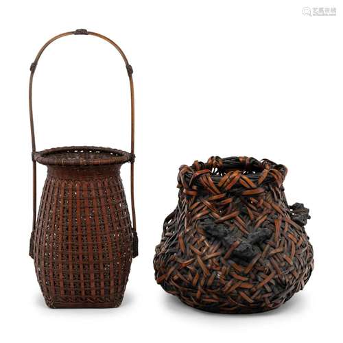 Two Japanese Ikebana Bamboo Flower Arranging Baskets Height ...