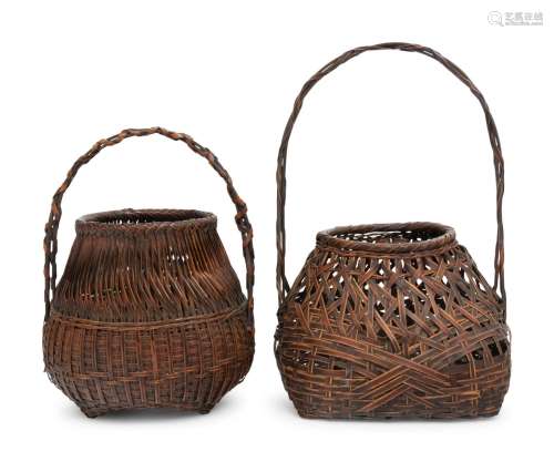 Two Japanese Ikebana Bamboo Flower Arranging Baskets Height ...