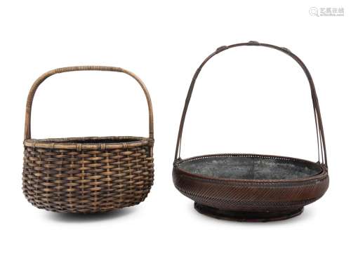 Two Japanese Ikebana Bamboo Flower Arranging Baskets Height ...