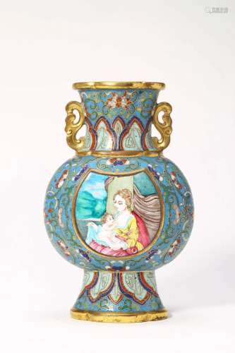 Cloisonne Enamel European Subject Lobed Vase