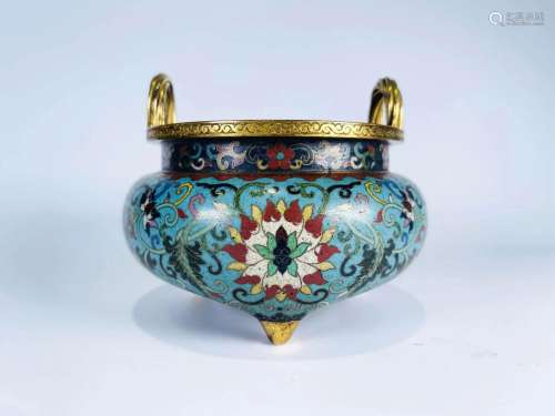 Cloisonne Enamel Lotus Tripod Censer