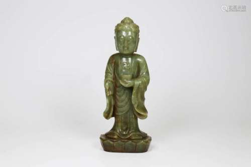 Carved Celadon Jade Figure of Buddha