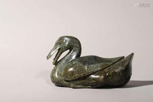 Carved Brownish and Greenish Jade Duck