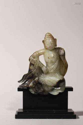 Carved Grayish Jade Figure of Buddha