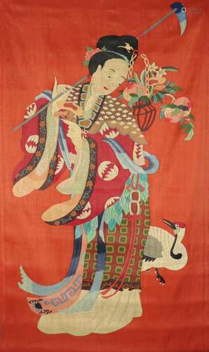 Embroidered Silk Kesi of Figure and Crane