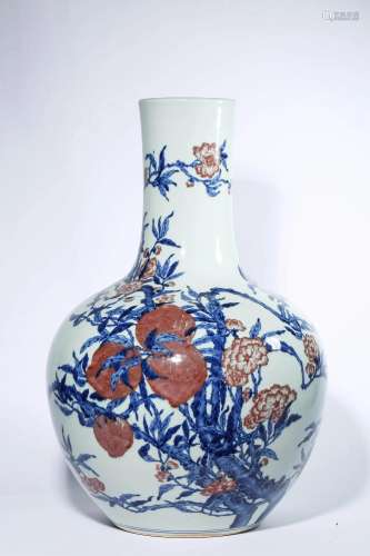 Blue and White Underglaze Red Peach Tianqiuping