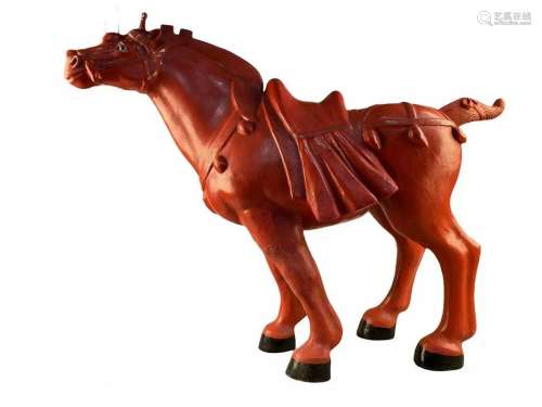 Chinese Cinnabar Lacquer Horse Statue Chinese Cinnabar Lacqu...