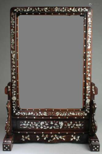 Chinese Hardwood Mirror with Mother Pearl Inlay Chinese Hard...