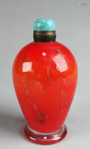 A Large Red Color Glass Snuff Bottle A Large Red Color Glass...