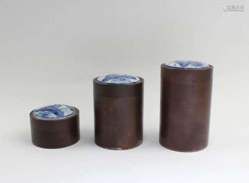 A Group of Three Bronze Round Containers A Group of Three Br...