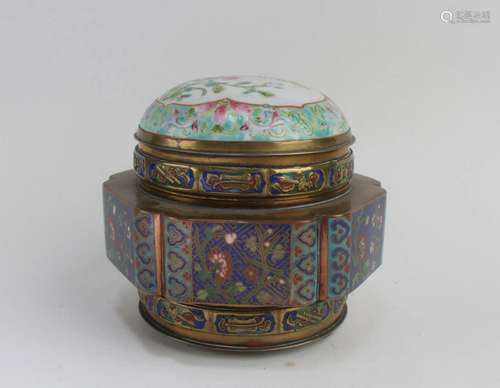 A Cloisonne Box with Porcelain Lid A Cloisonne Box with Porc...