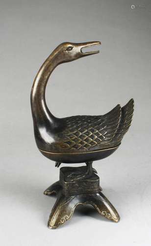 A Bronze Duck Shaped Container A Bronze Duck Shaped Containe...