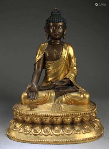 Antique Chinese Gilt Bronze Buddha Statue Seated in dhyanasa...