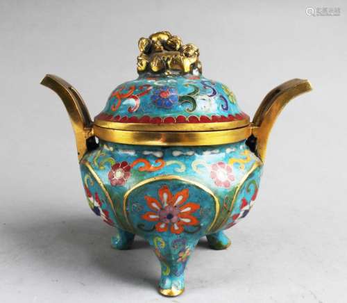 Chinese Cloisonne Censer Chinese Cloisonne Tripod Censer, fl...