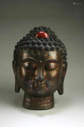 A Bronze Buddha Head A Bronze Buddha Head. 'QianLong&#x...