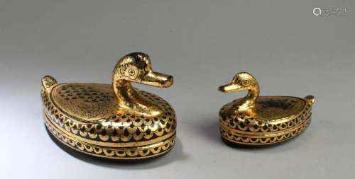 A Pair of Lacquer Swan Boxes A Pair of Lacquer Swan Boxes. L...