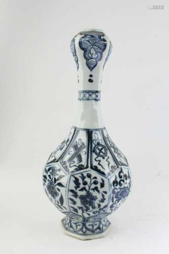 Chinese Octagonal-Shaped Blue & White Vase Chinese Octag...