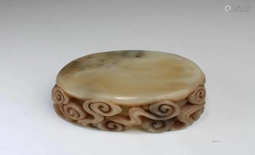 A Carved Soapstone Base A Carved Soapstone Base. Seal Mark i...