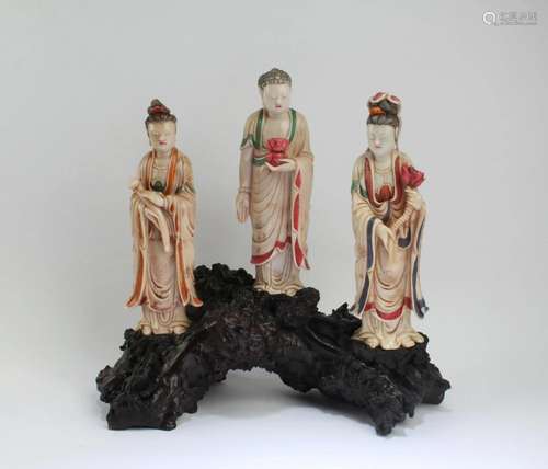 A Group of Three Soapstone Statues A Group of Three Soapston...