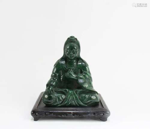 Chinese Carved Malachite Sitting Guanyin Statue Chinese Carv...