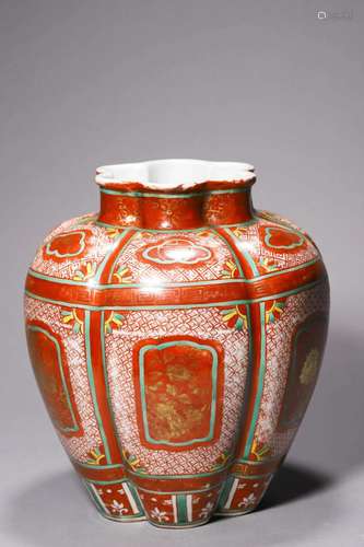 A Large Lobed Polychrome Kinrande Vase Jiajing Mark