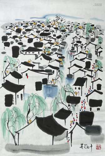 Wu Guanzhong, Chinese Countryside Living Painting On Paper