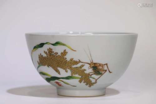 Gilt Decorated Insect and Grass Porcelain Bowl