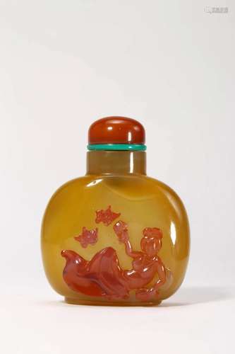 Carved Agate Fairy Snuff Bottle