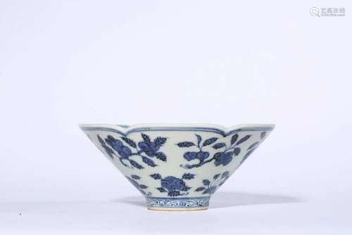 Blue and White Flower Lobed Bowl, Xuande Mark