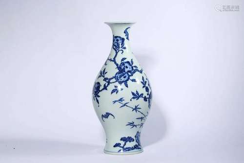 Blue and White Bats and Shou Olive-Stone Shaped Vase, Yongzh...