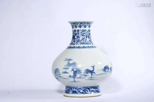 Blue and White Deer Bottle Vase, Yongzheng Mark