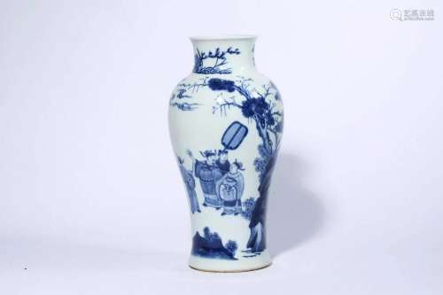 Blue and White Figure and Landscape Vase, Kangxi Mark