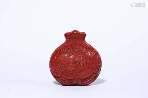 Carved Lacquer Landscape and Figure Pomegranate-Shape Box