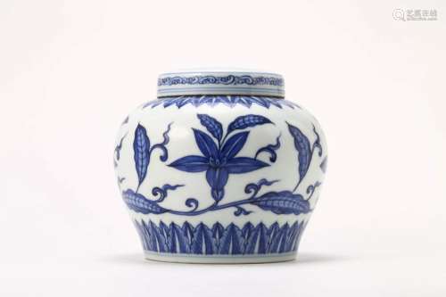 Blue and White Flower Tian Jar and Cover