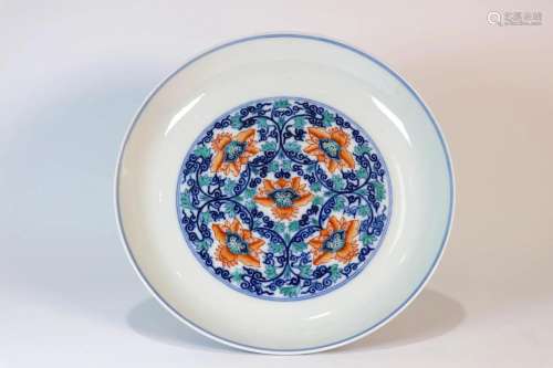 Polychromed Blue and White Floral Plate