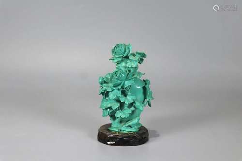 Carved Turquoise Peony Vase and Cover