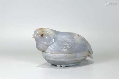 Carved Agate Quail Pomander and Cover