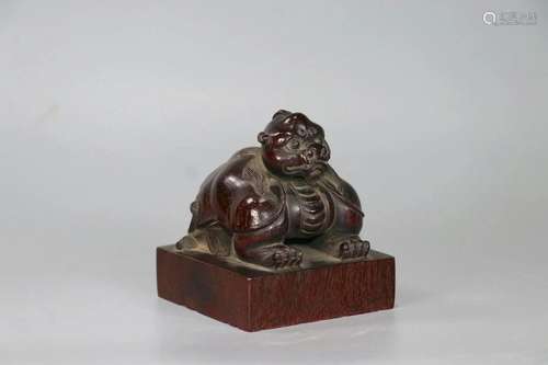 Chinese Sandalwood Mythical Beast Seal