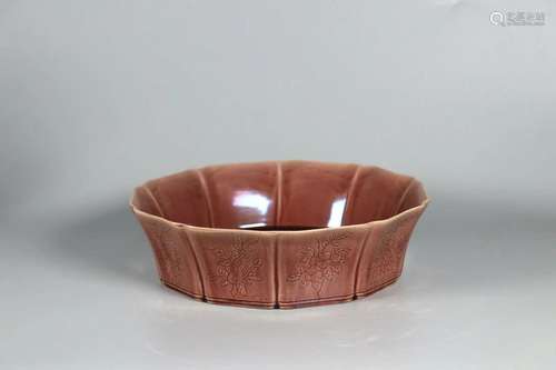 Brown Glaze Peaches and Flower Barbed-Rim Washer