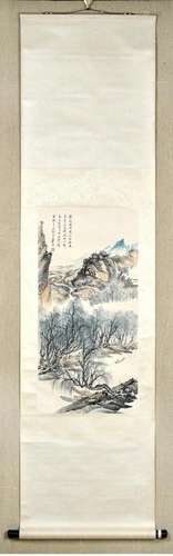 ZHENG WUCHANG, CHINESE FISHING PAINTING PAPER SCROLL