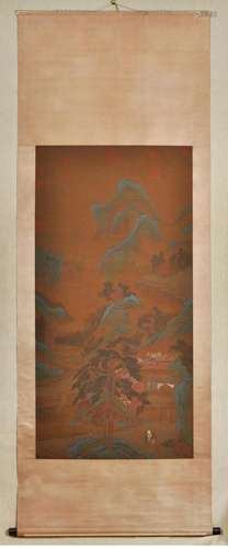 QIAN WEICHENG, CHINESE LANDSCAPE PAINTING SILK SCROLL