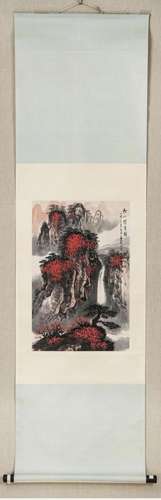 WEI ZIXI, CHINESE AUTUMN LANDSCAPE PAINTING PAPER SCROLL