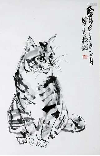 HUANG ZHOU, CHINESE CAT PAINTING ON PAPER