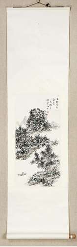 LIN SANZHI, CHINESE LANDSCAPE PAINTING PAPER SCROLL