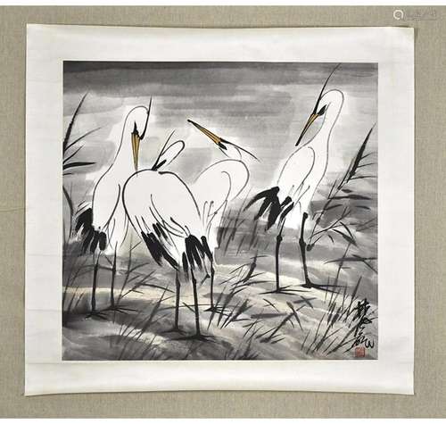 LIN FENGMIAN, CHINESE EGRET PAINTING ON PAPER