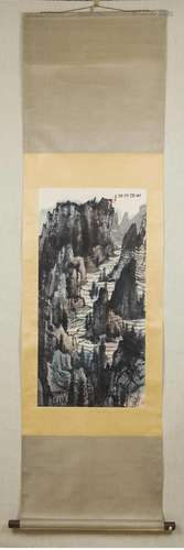 LI KERAN, CHINESE LANDSCAPE PAINTING PAPER SCROLL